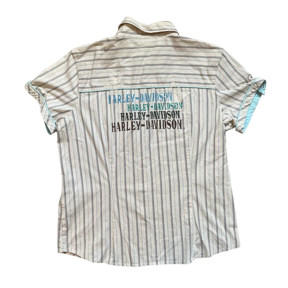 Y2K biker off white stripe Harley Davidson mechanic top